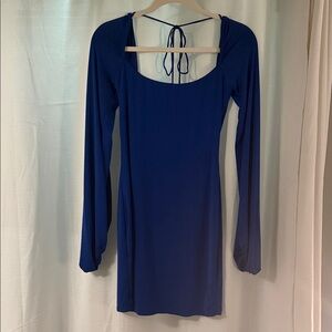 Lucy in the Sky Long-Sleeve Scoop Back Dress in Navy Blue